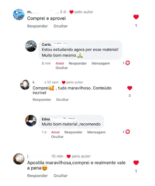 Comentários de alunos sobre o material