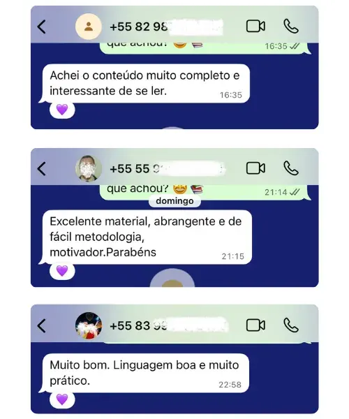 Mensagens de WhatsApp elogiando o material