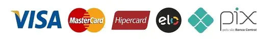 Formas de pagamento: Visa, Mastercard, Hipercard, Elo e Pix